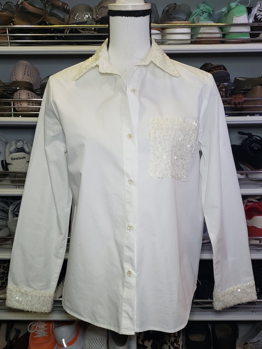 White Button Down With Sequin Details
